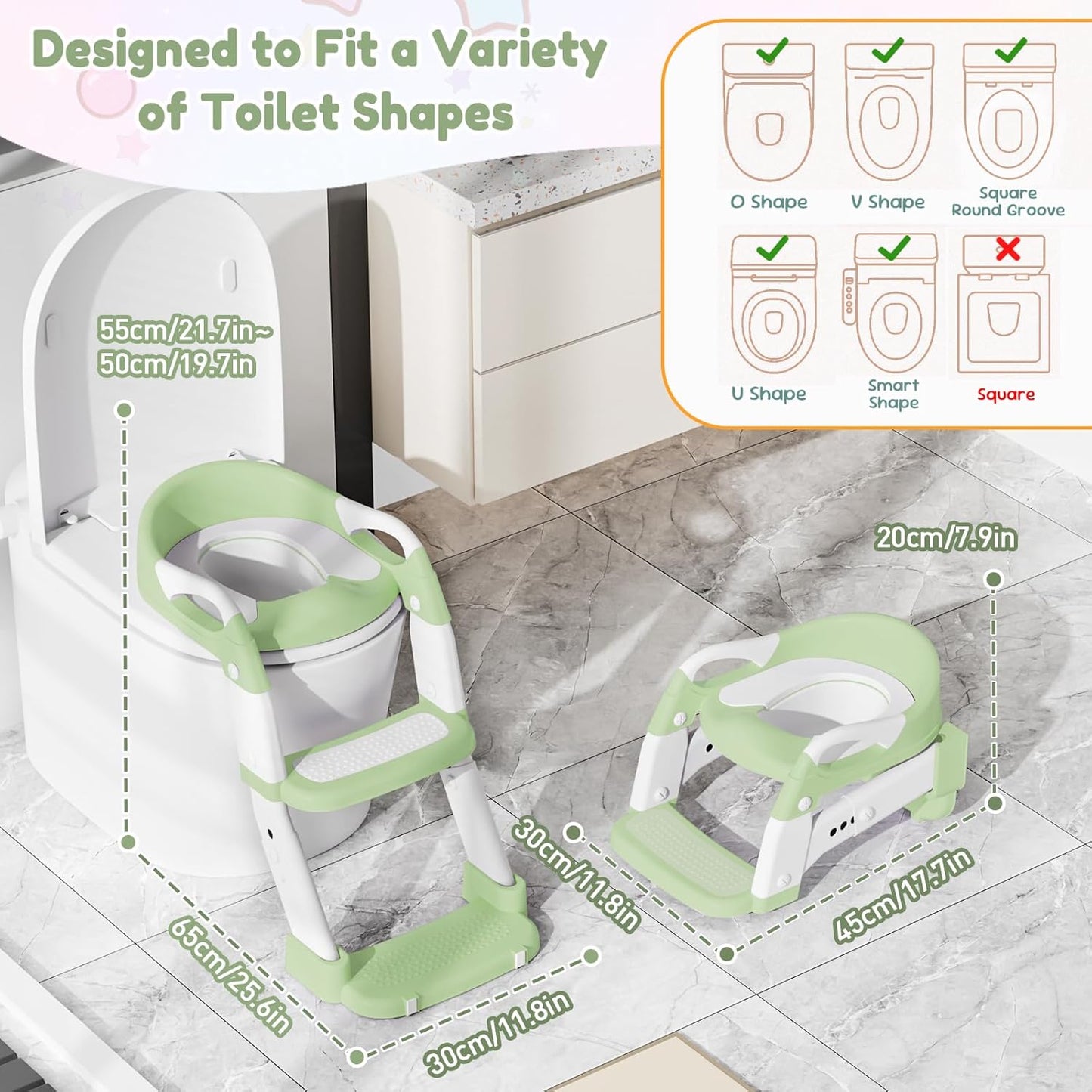 3-in-1 Toilettensitz mit Treppe für Kinder, Grün