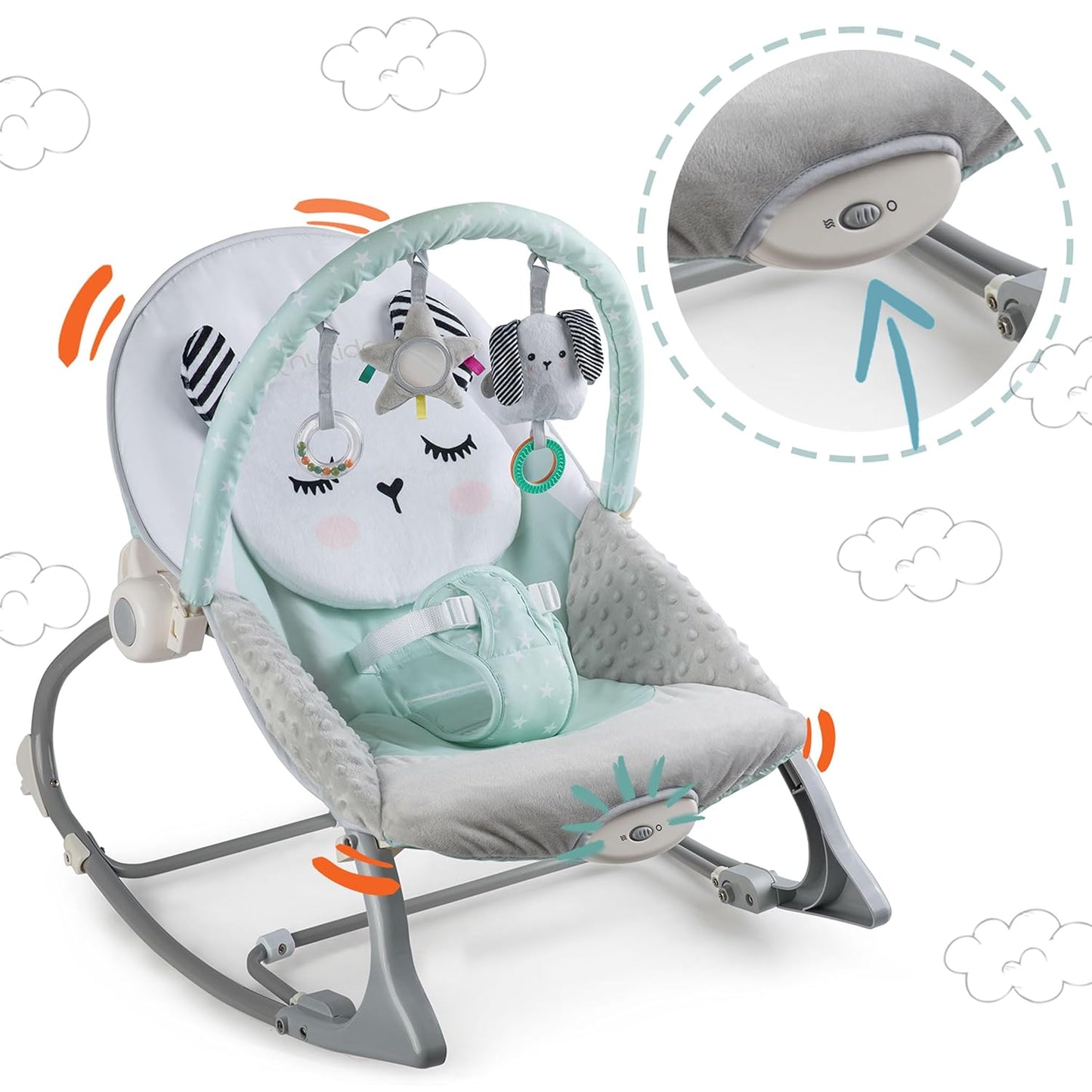 Babywippe mit Vibration und Spielzeugen, Grau-Minze