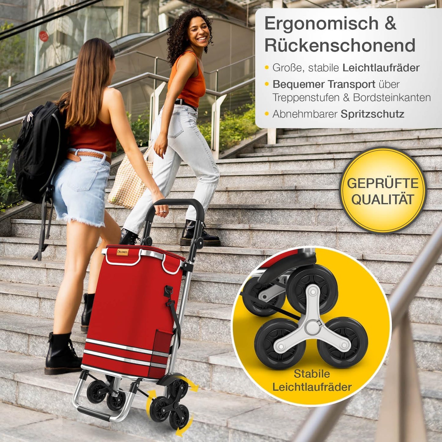 Einkaufstrolley mit Treppensteiger-Funktion, Treppensteiger-Trolley Rot