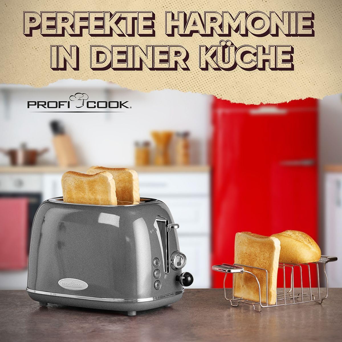 2-Scheiben-Toaster im Vintage-Look mit Brötchenaufsatz