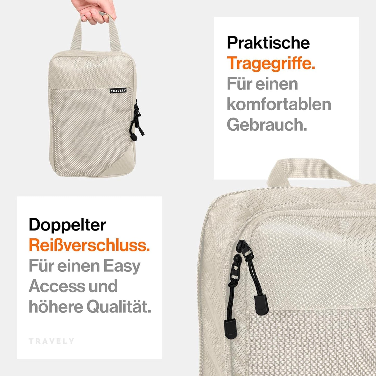 8-teiliges Packwürfel-Kompressions-Set mit Schuhtasche, Beige 8 Teile Gr. Set