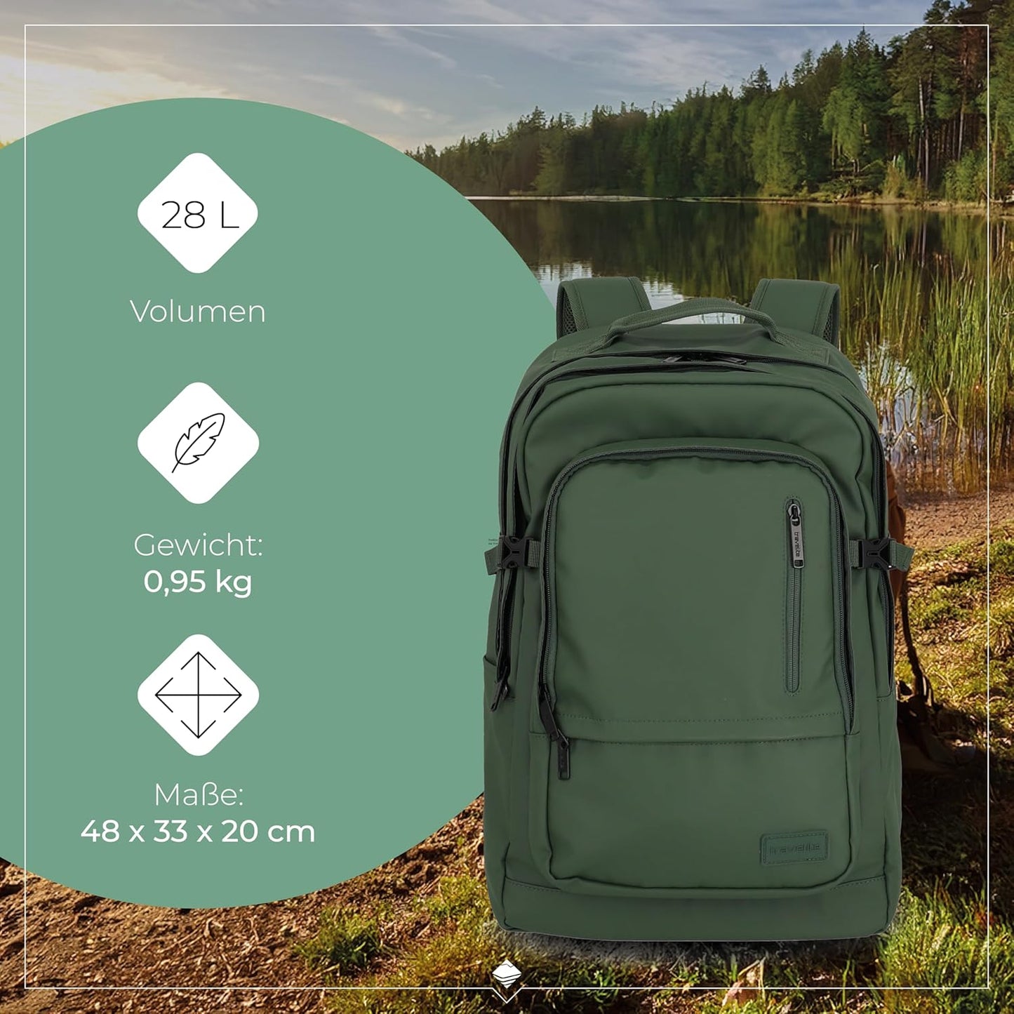 Wasserabweisender Tagesrucksack mit Laptopfach 15,6", Oliv