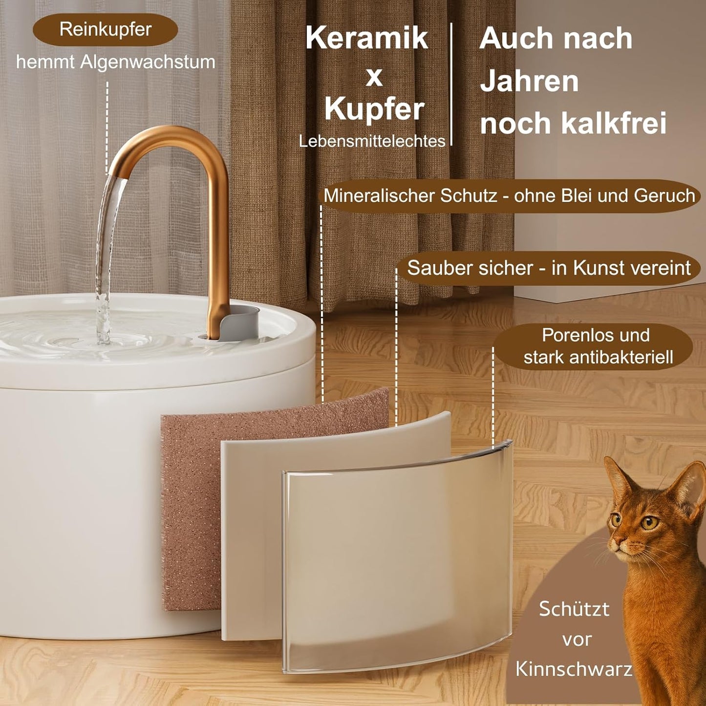 Katzenbrunnen mit Filtersystem, Weiss+2.1L