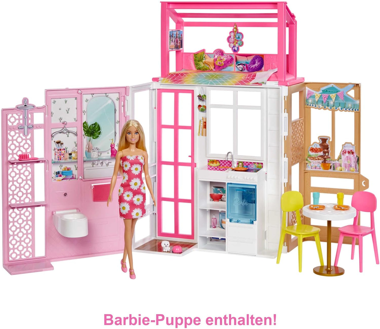 Puppenhaus mit drehbaren und klappbaren Spielbereichen, Barbie-Puppenhaus