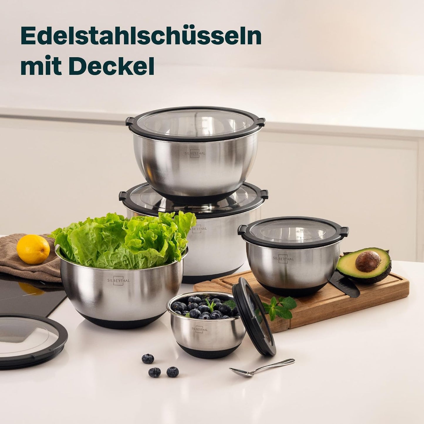 Edelstahl Rührschüssel mit Deckel, 5l, 5l
