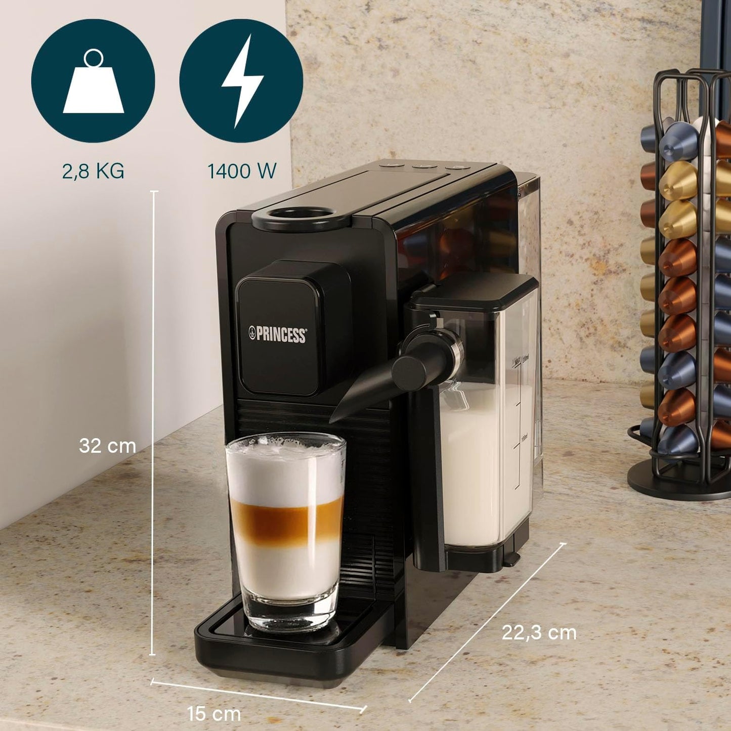 Kapselmaschine mit Milchsystem, Mit automatischem Milchsystem