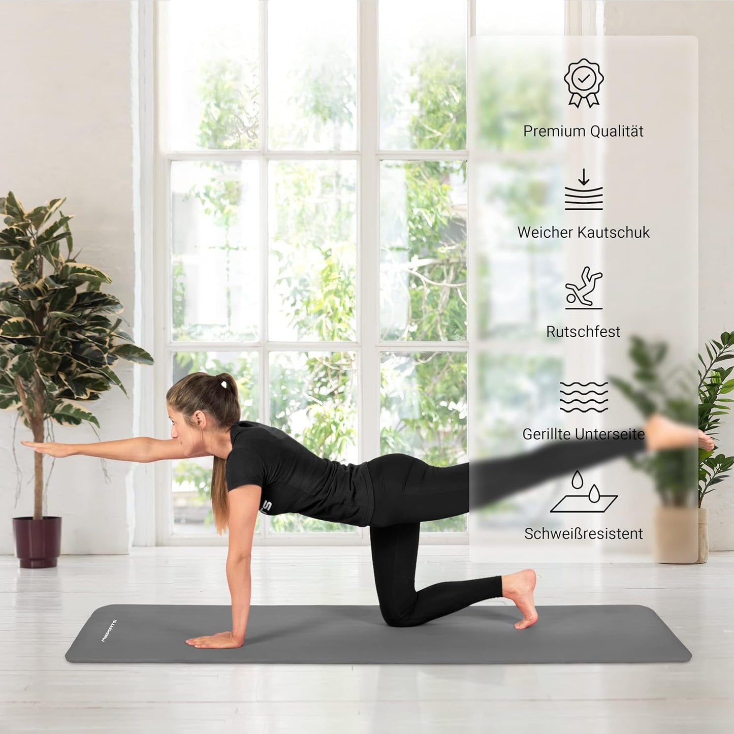 Gymnastikmatte mit Tragegurt, Anthrazit 183 x 61 x 1 cm
