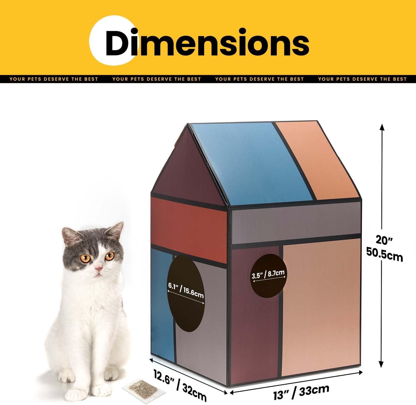 Katzenhaus mit Kratzbrett & Katzenminze, Geometrische Mittel
