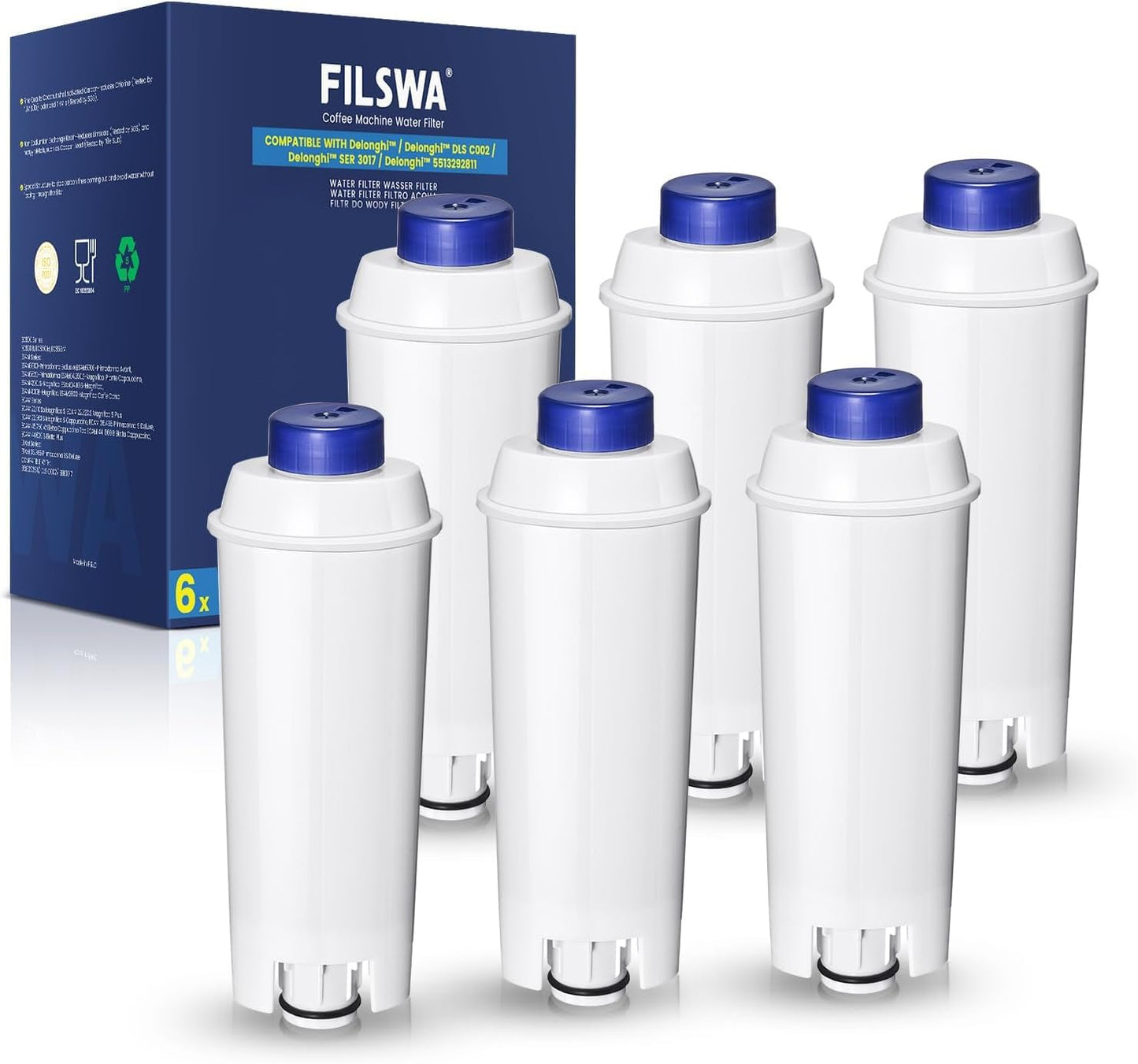 FW600 Wasserfilter-Set für Delonghi Kaffeevollautomaten, 6 Stück