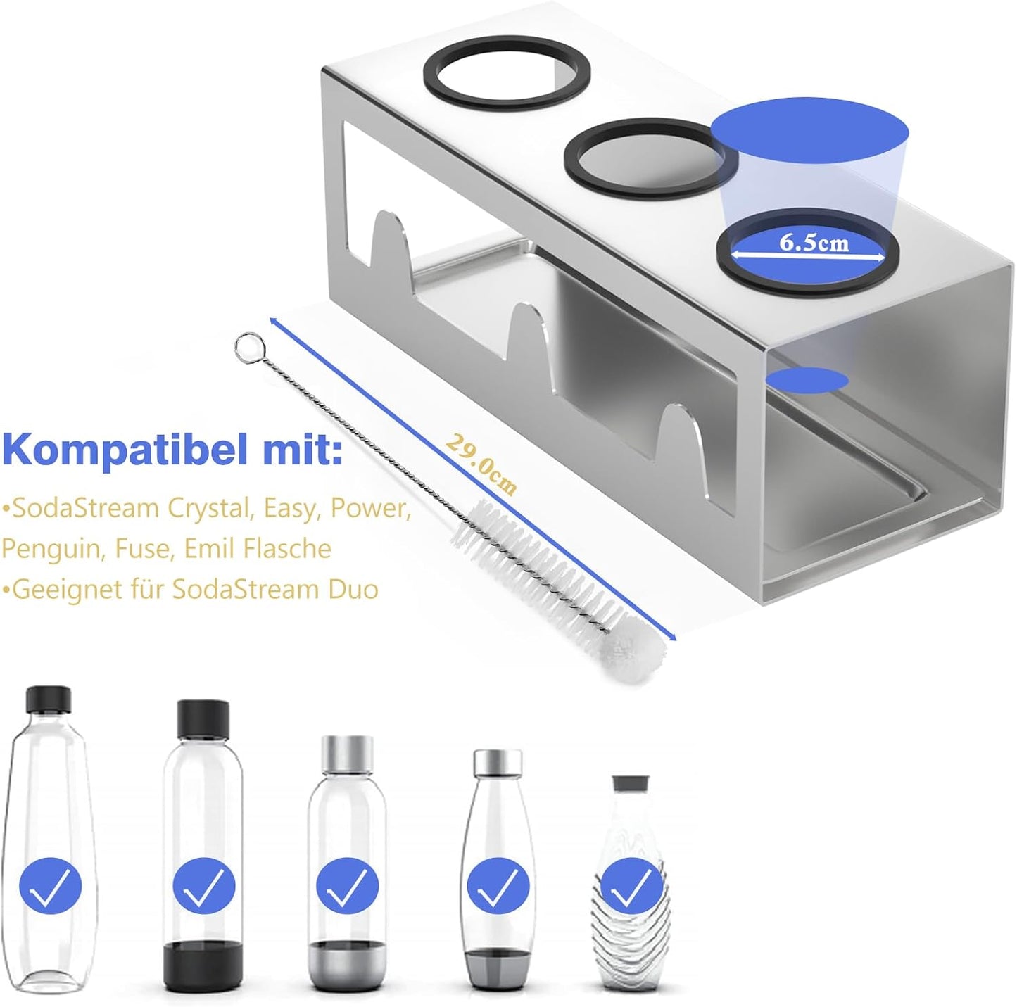 Flaschenhalter Abtropfgestell für SodaStream & Emil Flaschen, Silber 3-Loch