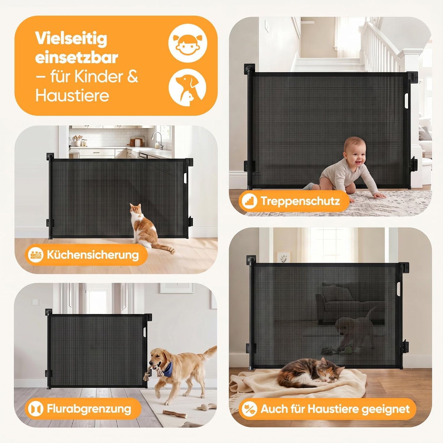 Ausziehbares Treppenschutzgitter, Schwarz 150cm