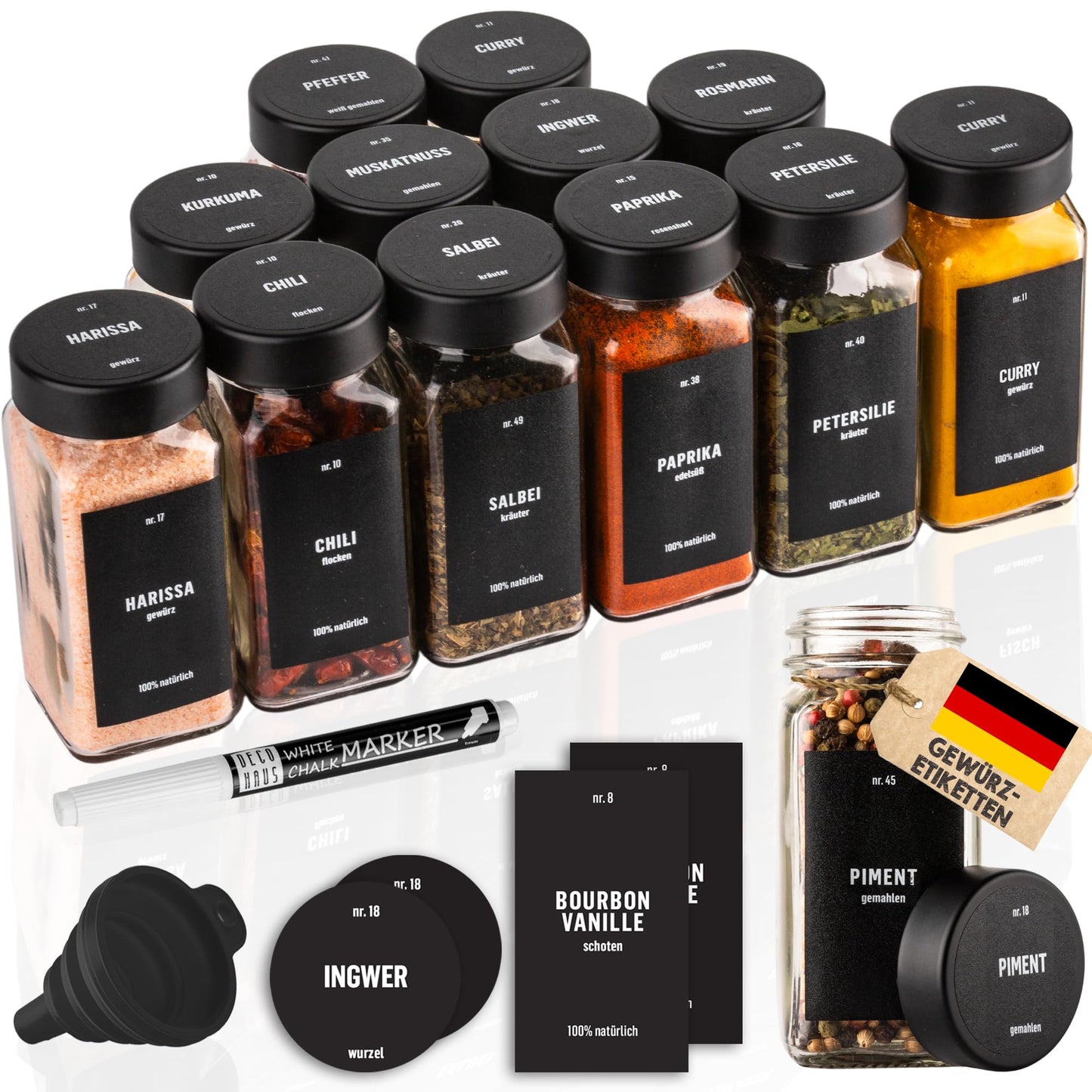 Gewürzgläser-Set mit Schraubkappe, 12 Stk., Deckel Edelstahl
