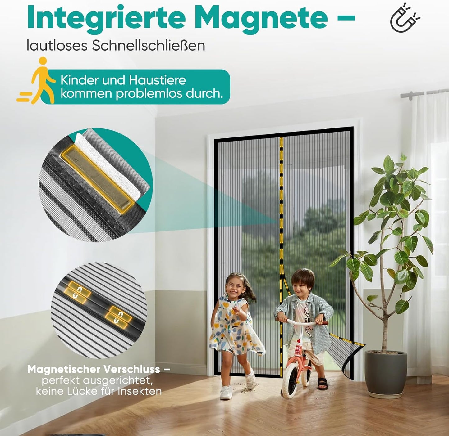 Fliegengitter mit Magnetverschluss, 80x200cm Schwarz (Kratzfester Polyester)