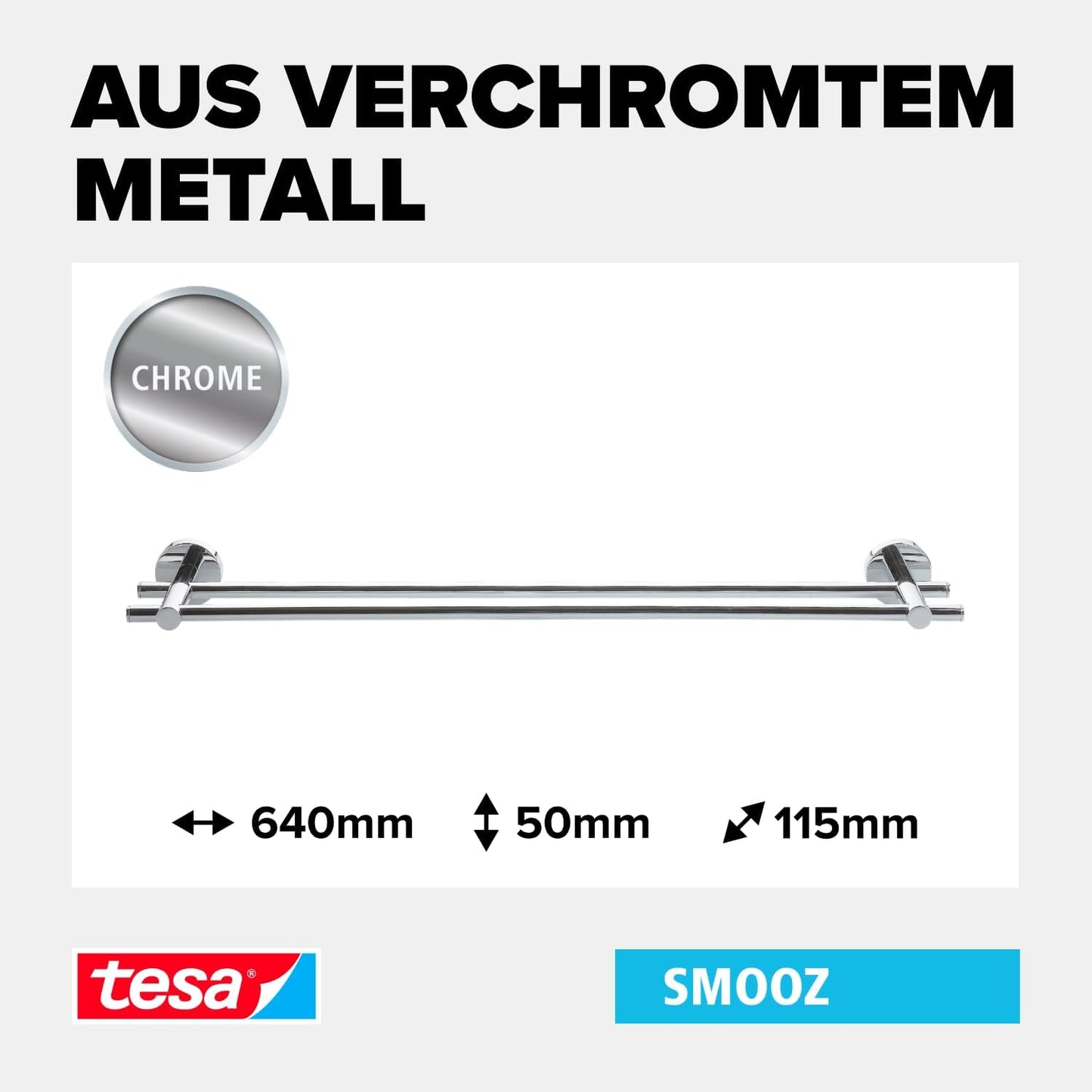 SMOOZ Badetuchstange zweiarmig inkl. Klebelösung ohne Bohren, 640mm x 50mm x 115mm Handtuchstange