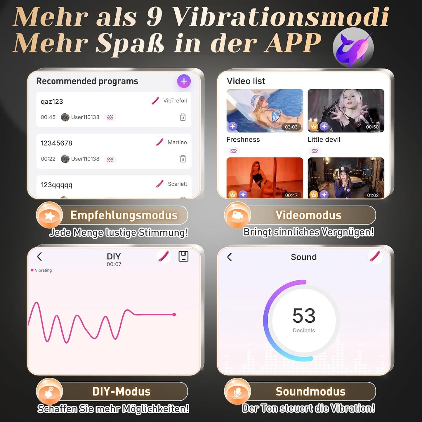 Klassischer Vibrator mit 10 Vibrationen und App-Steuerung, Tiefschwarz
