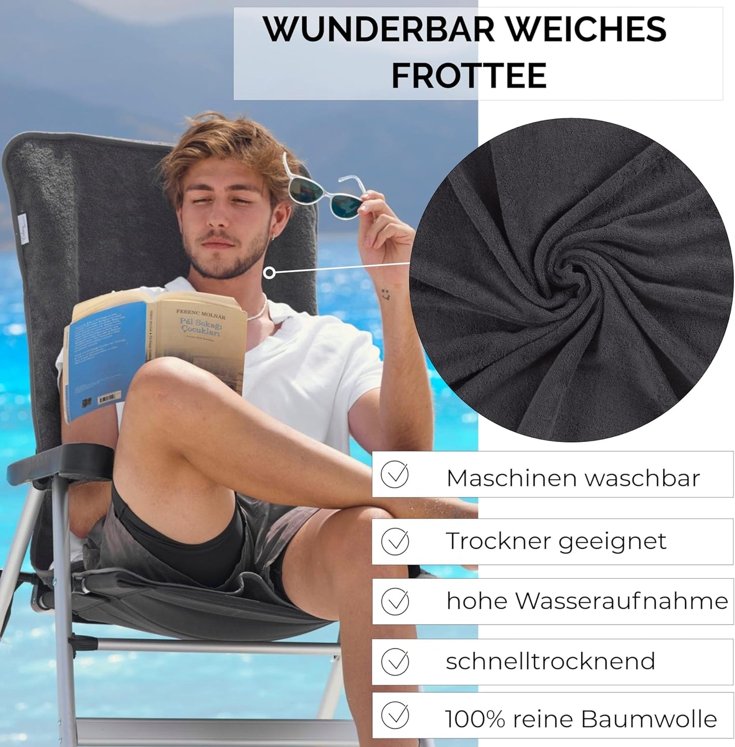 Frottee-Schonbezug für Hochlehner-Gartenstuhl, Anthrazit