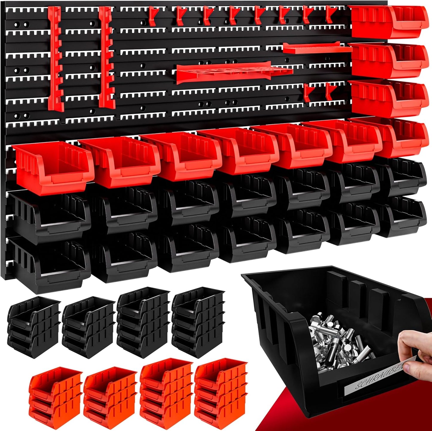 Werkzeugregal mit Stapelboxen & Halter, 43-tlg., Stapelboxen+Werkzeughalter 43 tlg.