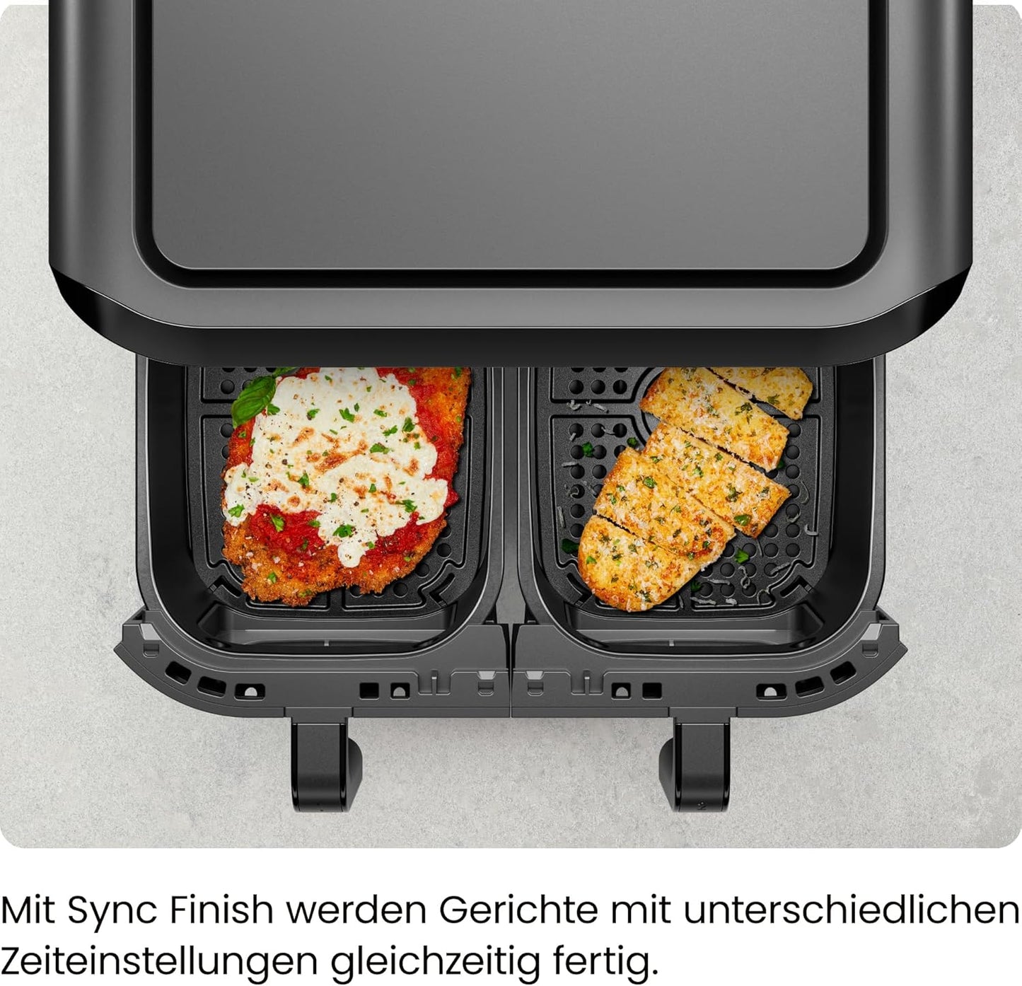 Heissluftfritteuse mit Easy-View-Fenster, Black 5,6L Doppelkorb