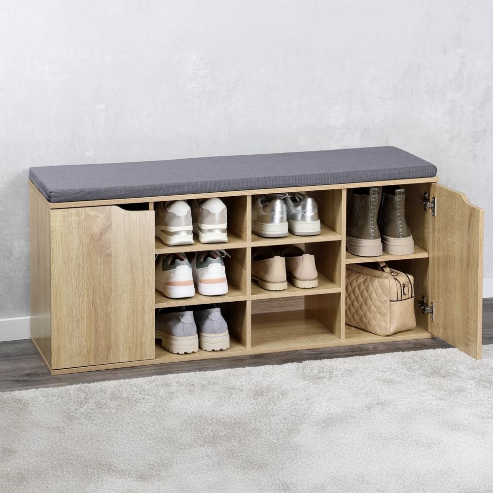 Schuhschrank mit Sitzkissen, Faserplatte, Braun