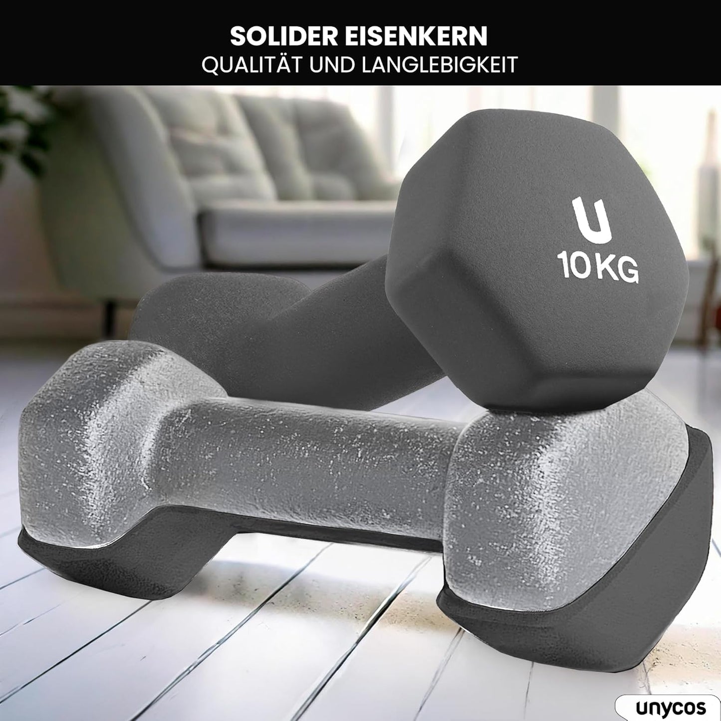 Kurzhanteln-Set (2 x 10 kg, rutschfest), #23 Dunkelgrau, 2 x 10KG - Sechseckig