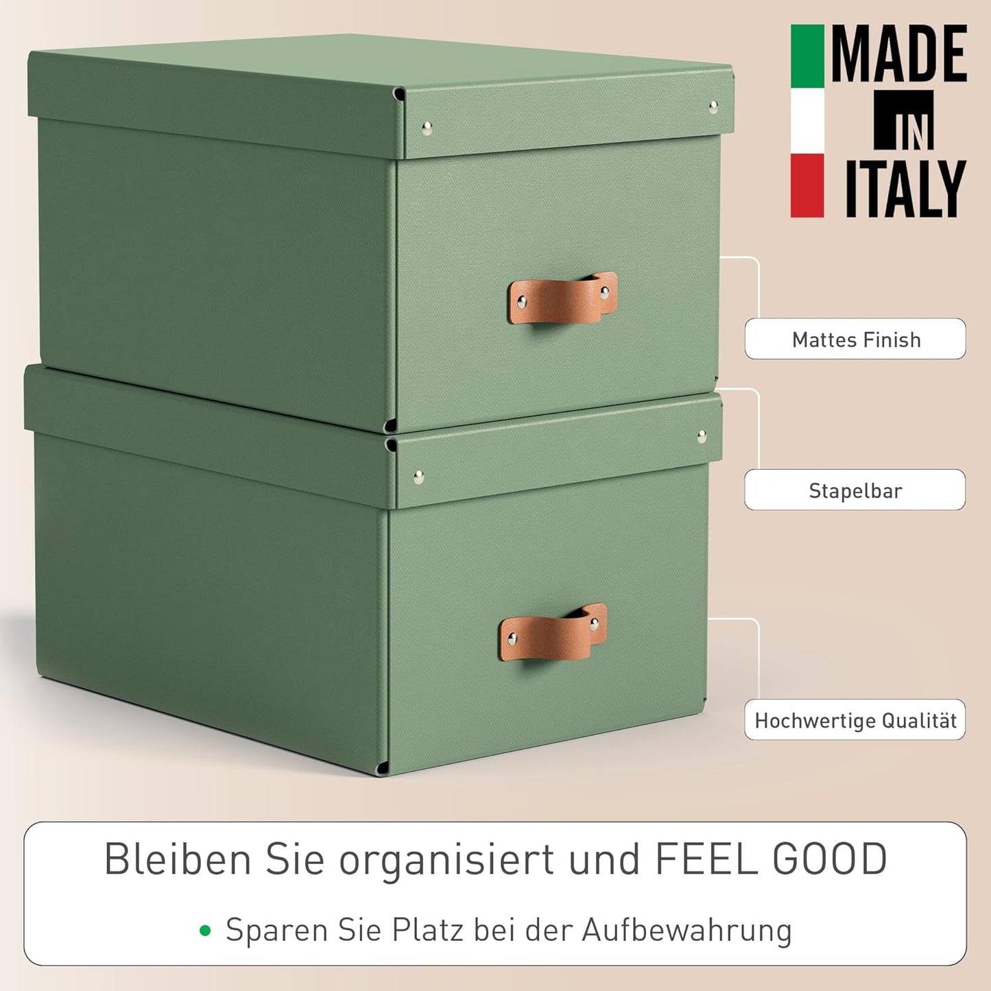 2er-Set Aufbewahrungsbox mit Deckel, Box mittel Grün