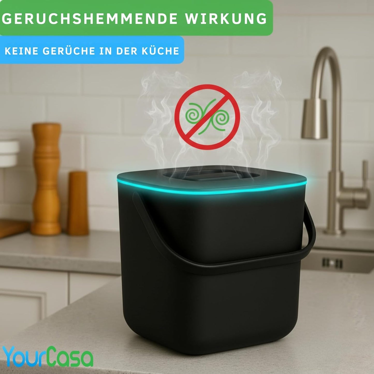 Biomülleimer mit herausnehmbarem Sieb & Deckel, 7 Liter Schwarz