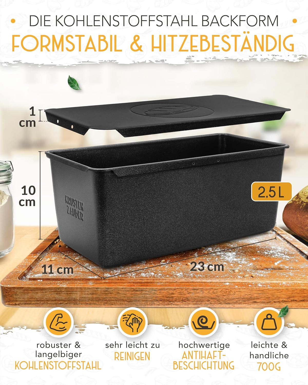 Brotbackform mit Deckel, Kastenform Kohlenstoffstahl