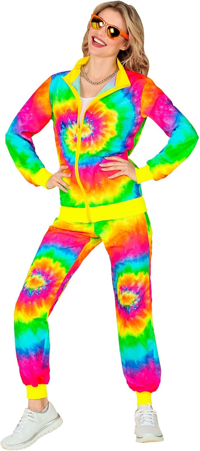 80er Jahre Jogginganzug für Karneval & Party, Neon Regenbogen Gelb S