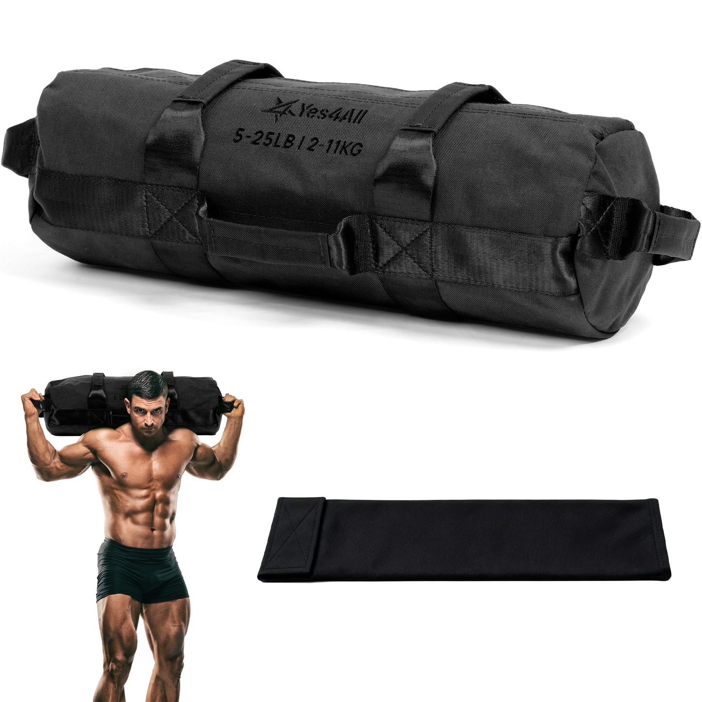 Verstellbare Sandsack für Krafttraining, E. Schwarz - (2kg - 11kg)
