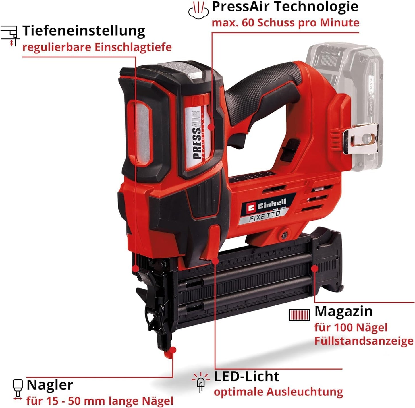 Akku-Nagler FIXETTO 18/50 N Power X-Change, ohne Akku und Ladegerät
