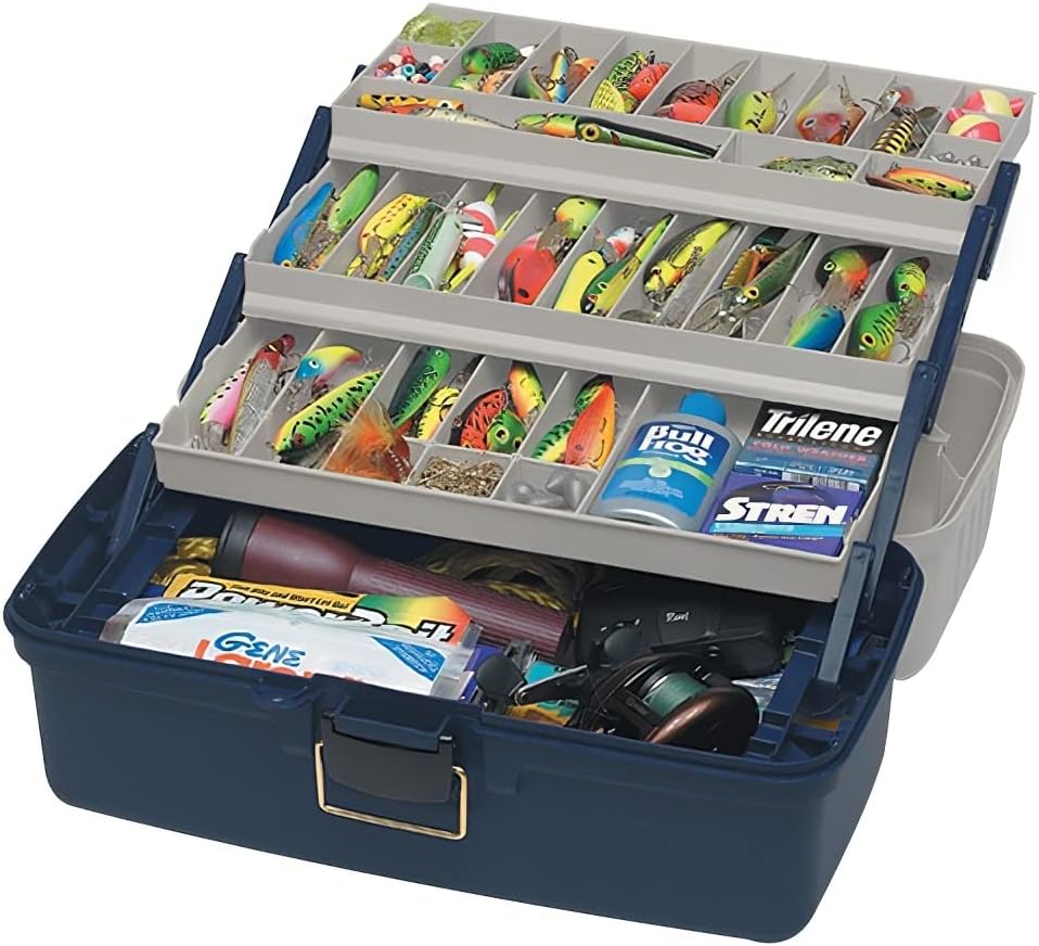 Angelbox mit 3 Ablagen, Blau / Silber