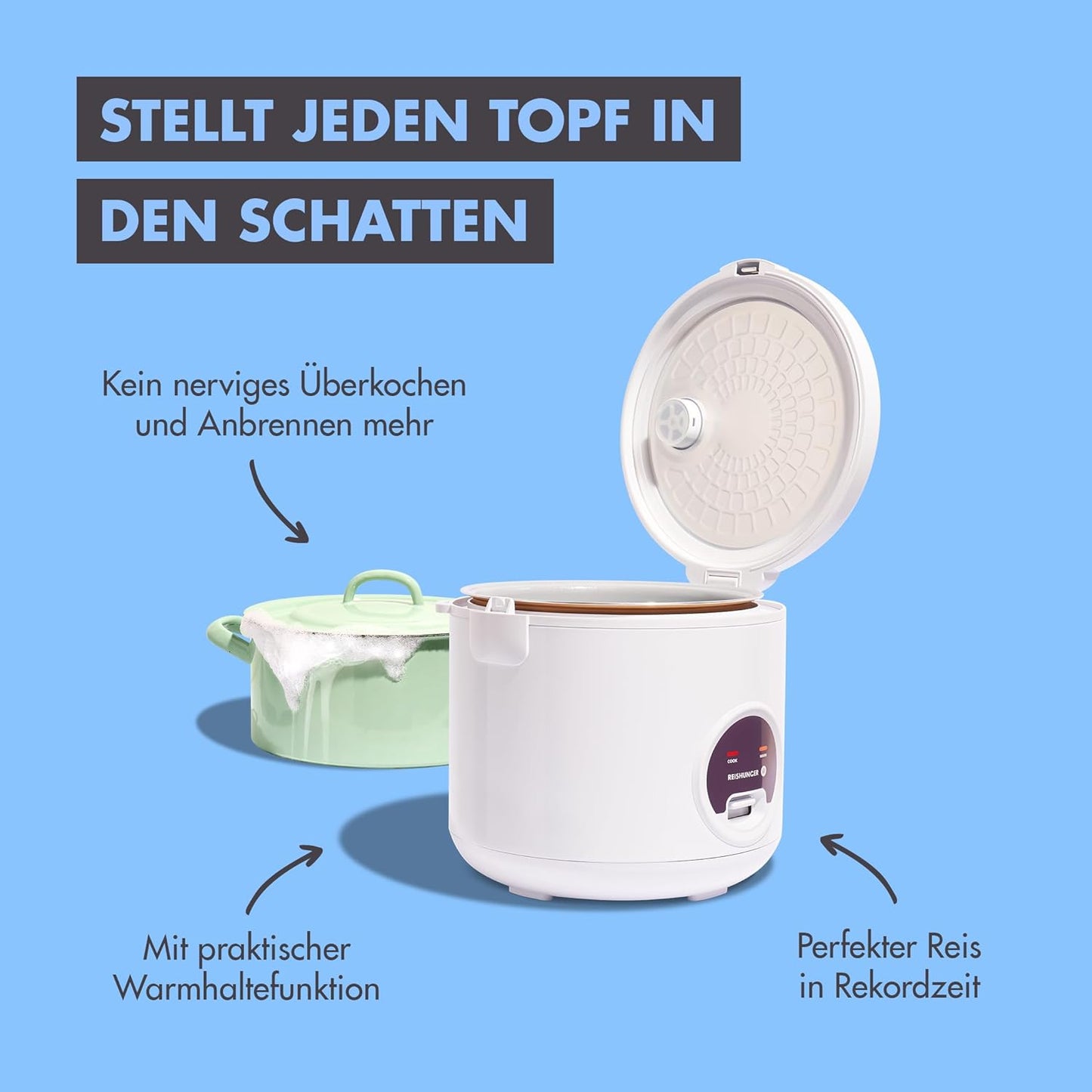 Reiskocher & Dampfgarer mit Keramikbeschichtung, 1,8L | Weiss