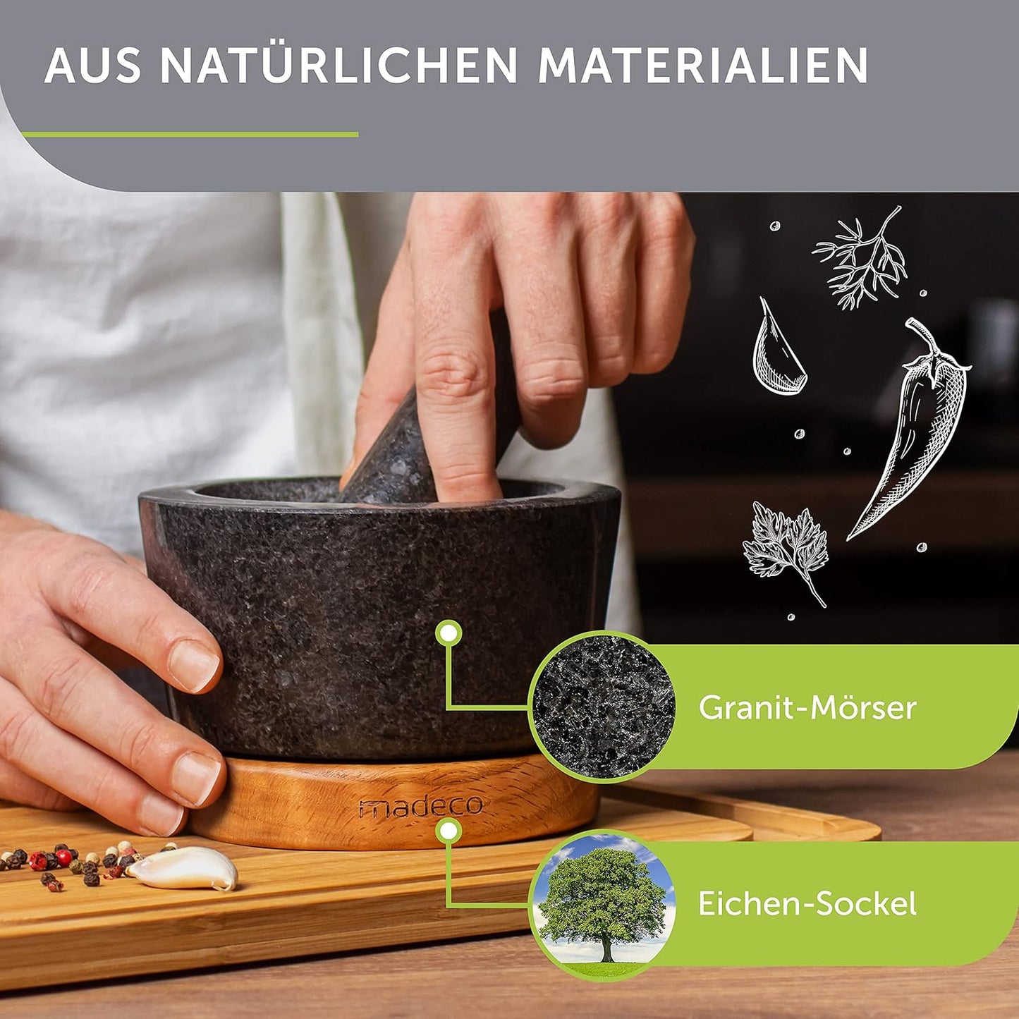 Mörser mit Stössel, Eiche