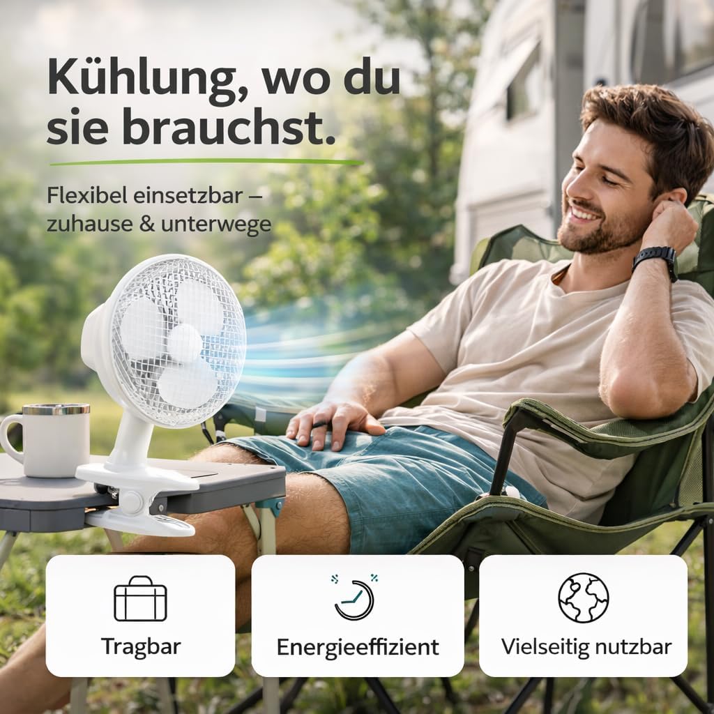 2-in-1 Tischventilator mit Ständer & Clip, Ventilator mit Clip Ø 20 cm