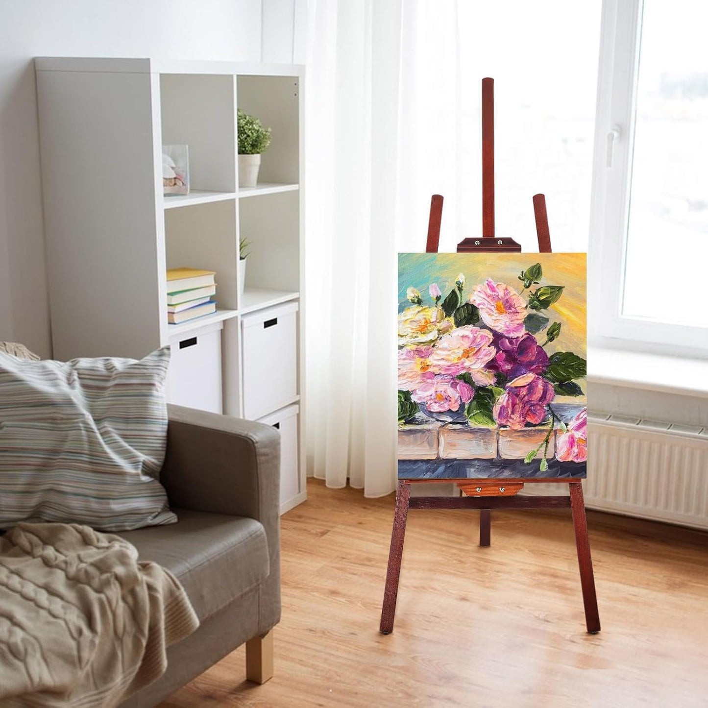 Verstellbare Holzstaffelei für Atelier & Feld, Holz Tiefrot