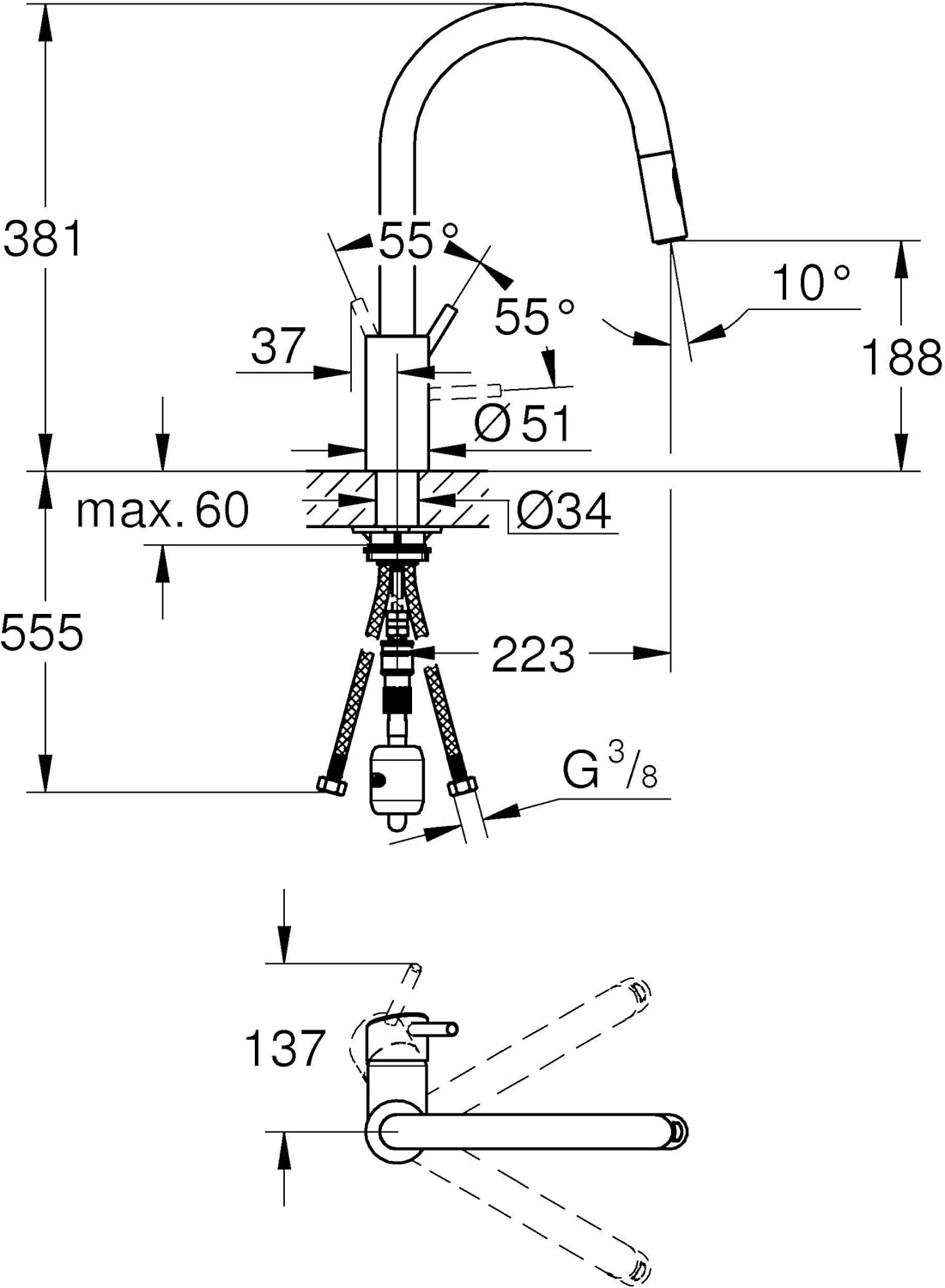 Concetto Einhand-Spültischbatterie, Hochdruck / herausziehbare Dual Spülbrause