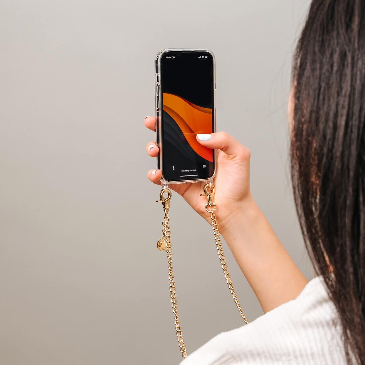 Handykette & Hülle für iPhone 13, iPhone 13|Kette Amber in Goldfarben + Kordel