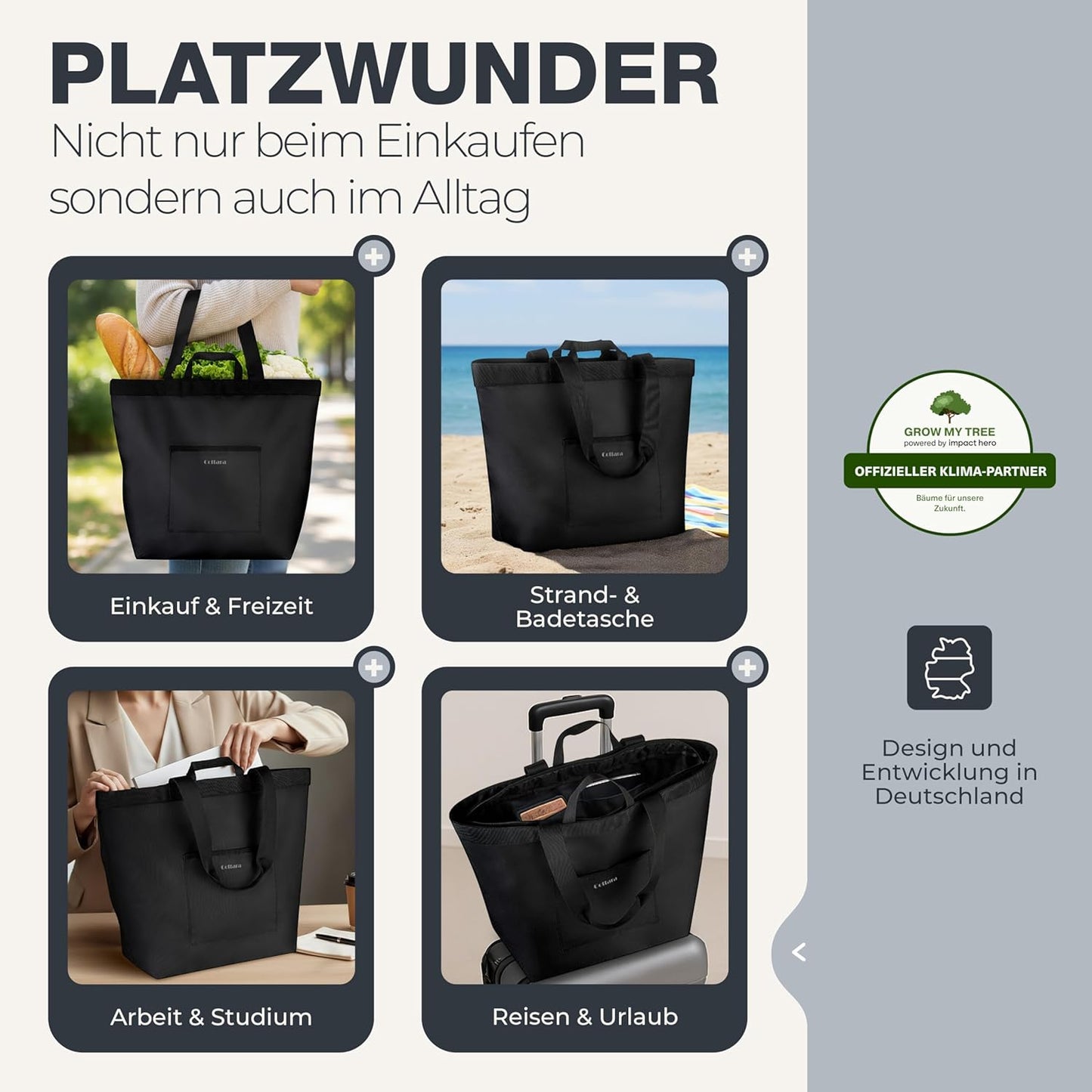 Grosse Einkaufstasche, 40L, Schwarz