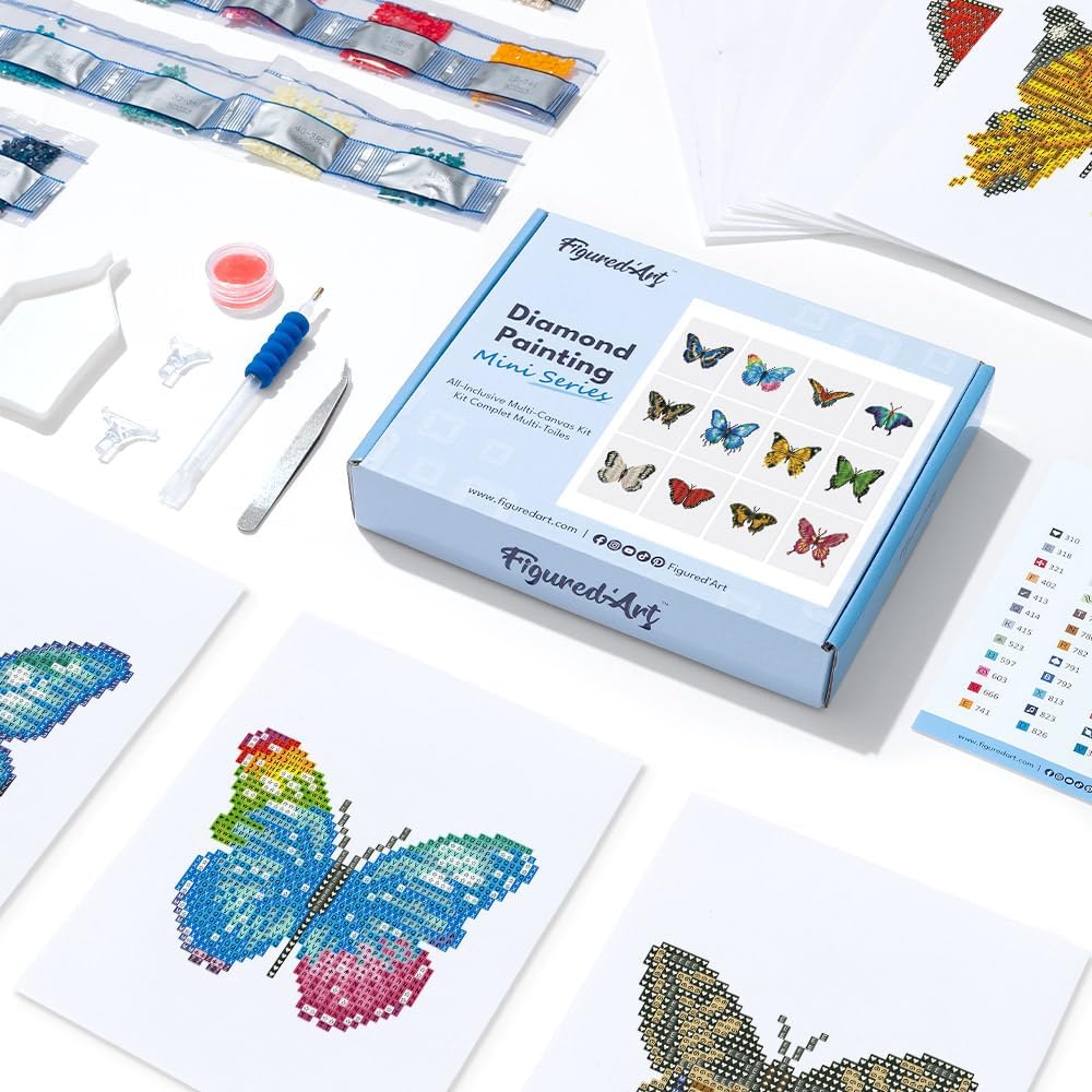 Mini Serie Diamond Painting Set mit 12 Stück, Schmetterlinge 3 PROBLEMYOUMUSTCHECK