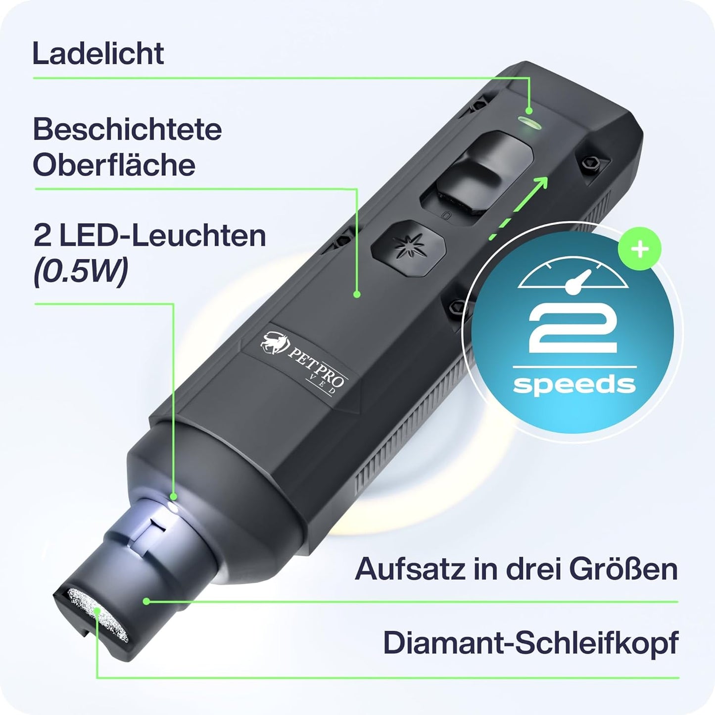 Elektrischer Krallenschleifer für Hunde mit LED-Licht, Gray
