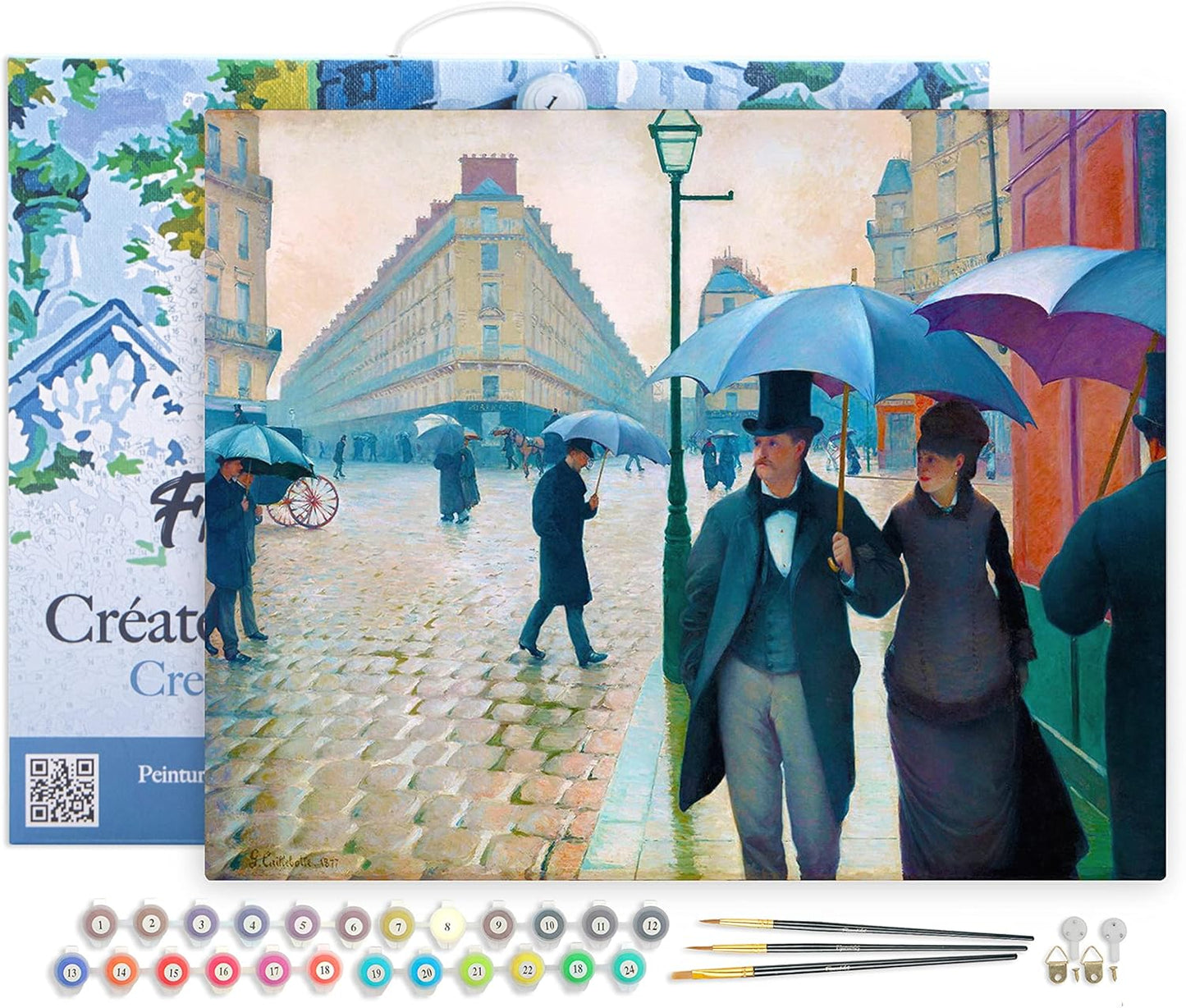 Malen nach Zahlen Set - Paris-Strasse Regentag, Paris-Straße, Regentag 40x50cm Mit Rahmen (bereits gespannt)