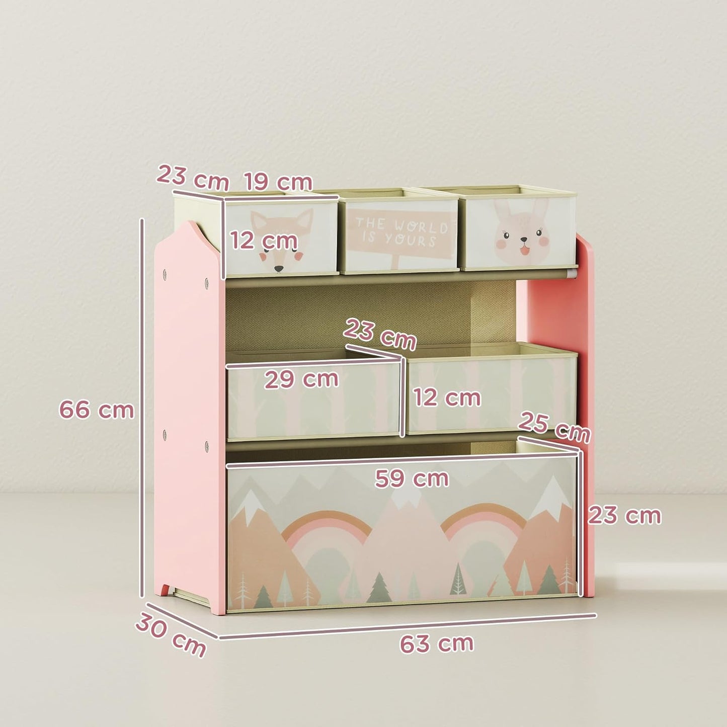 Kinder-Spielzeugregal mit Aufbewahrungsboxen, Rosa