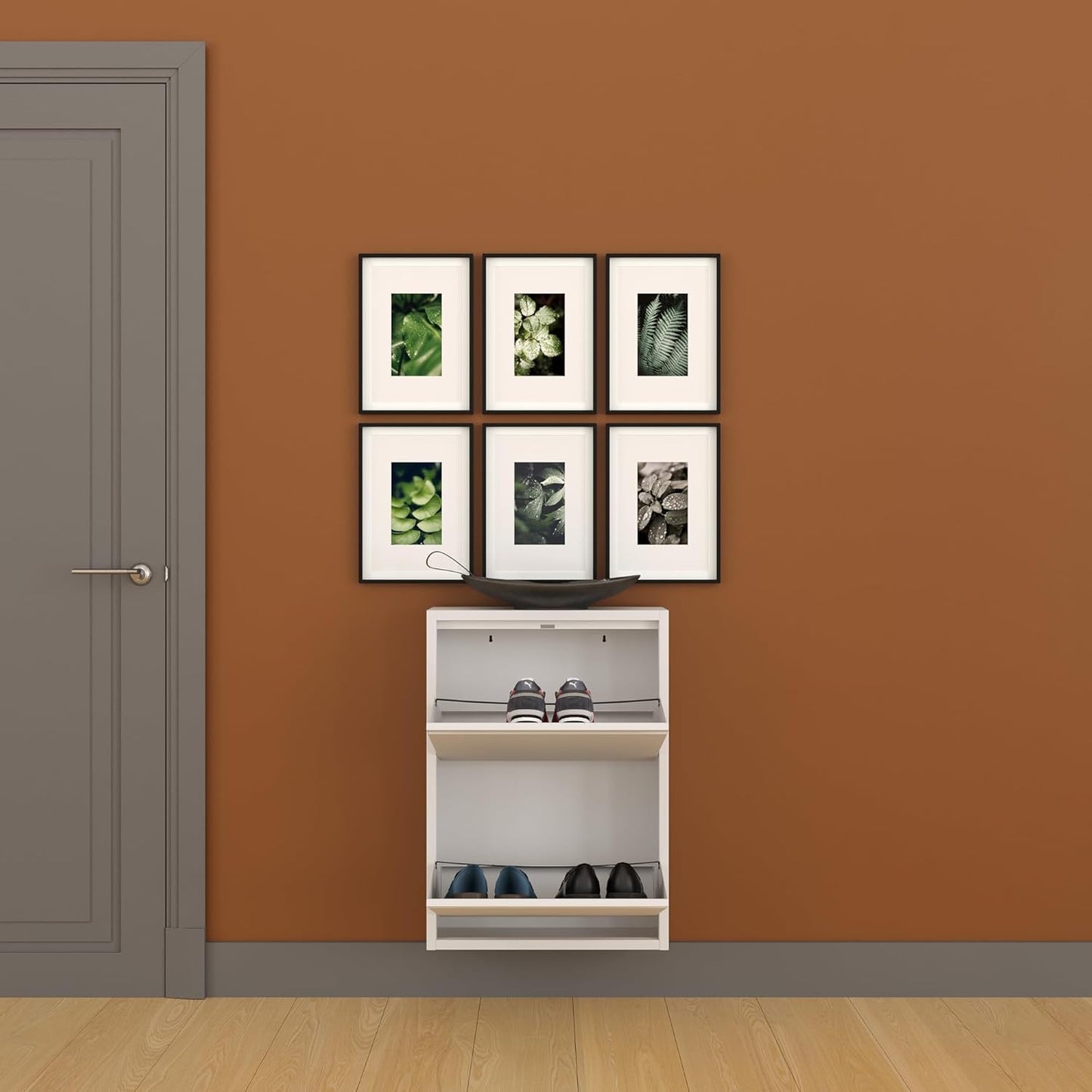 Kleiner Schuhschrank mit Magnetklappen (vormontiert), 2 Klappen Weiss