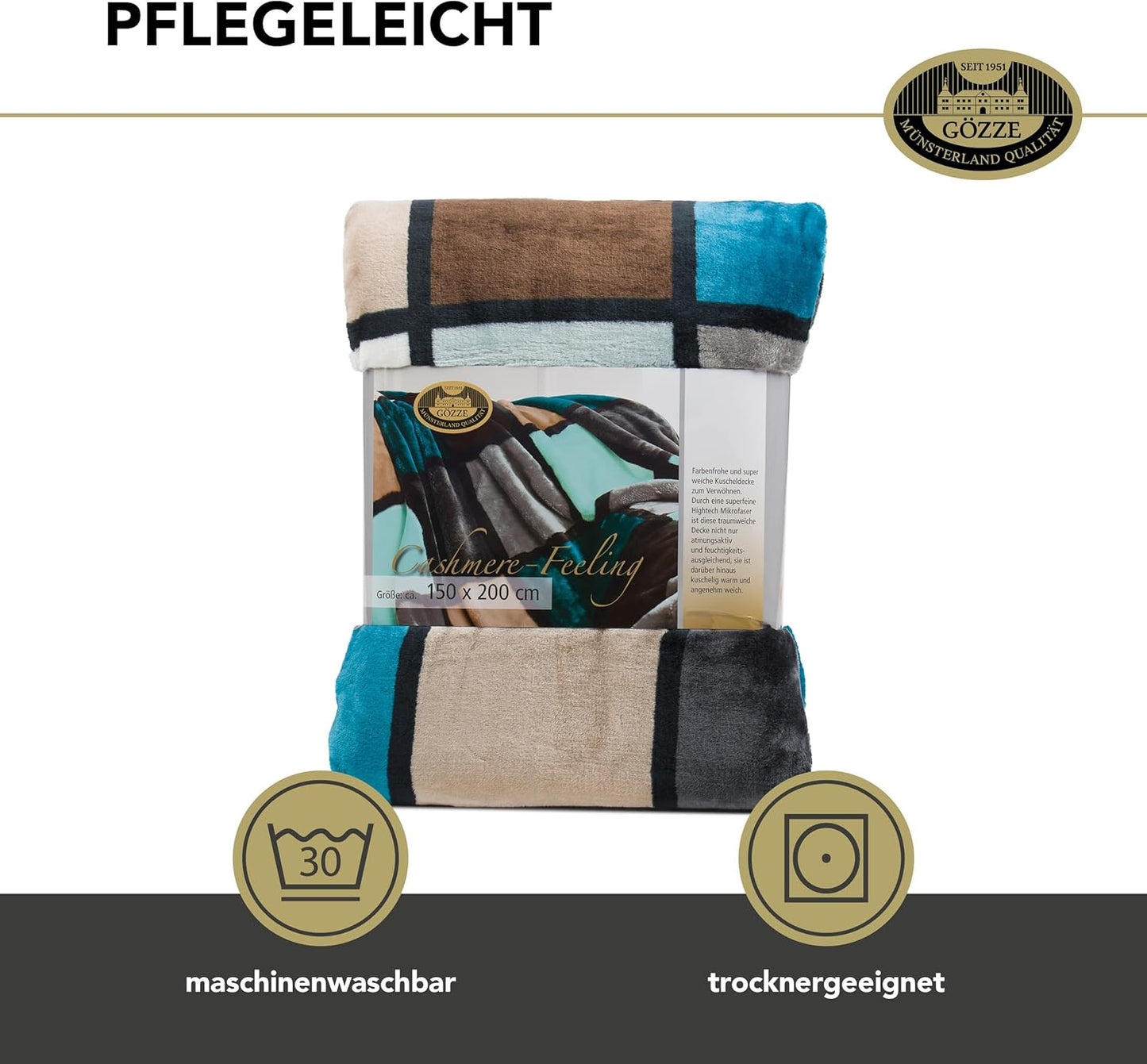 Weiche Kuscheldecke mit Cashmere Feeling, 150x200 cm, Aqua/Taupe/Petrol