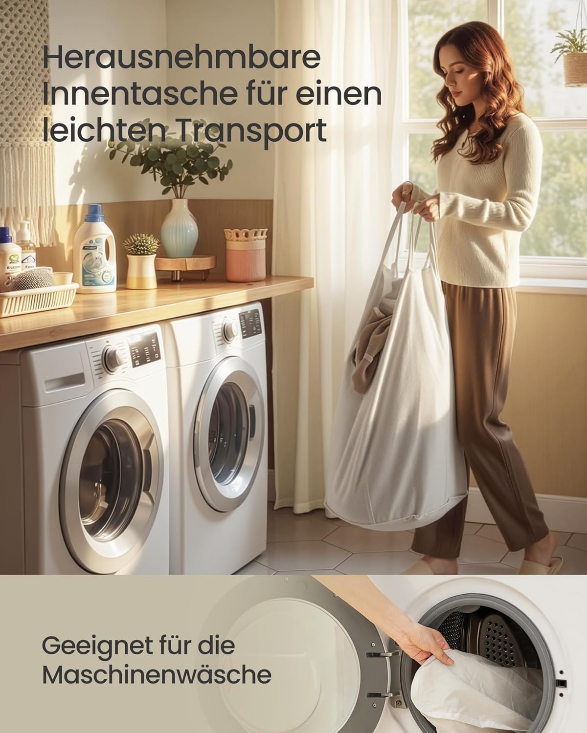 Faltbarer Wäschekorb mit Deckel, 90L, 90L rund