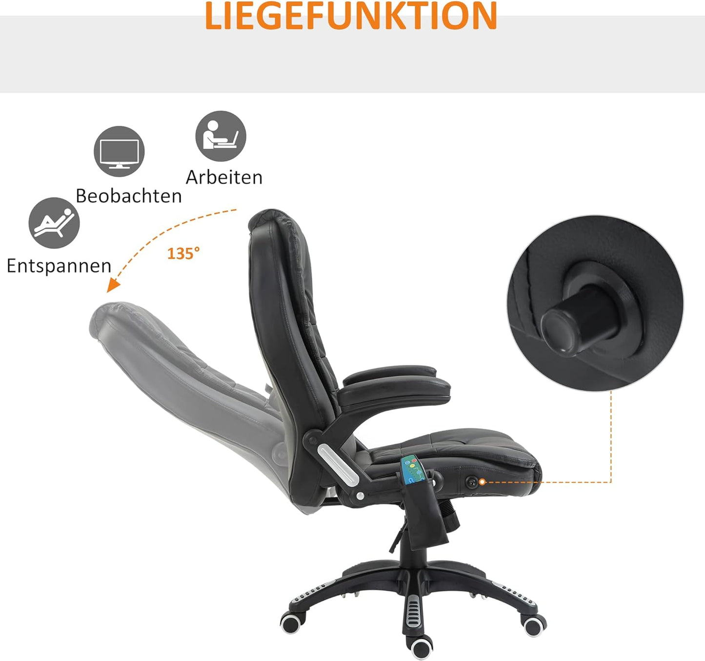 Massagesessel, Schwarz ; 70 x 70 x (111 – 121) cm (L x B X H)