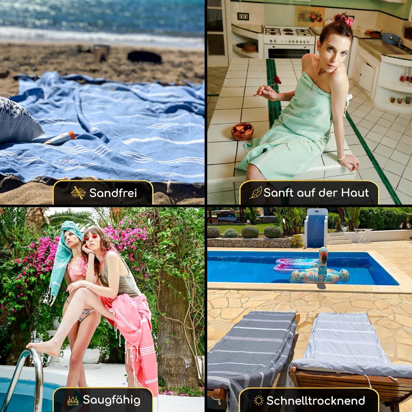Fouta Bali Premium Strandtuch, Aqua 200/200cm