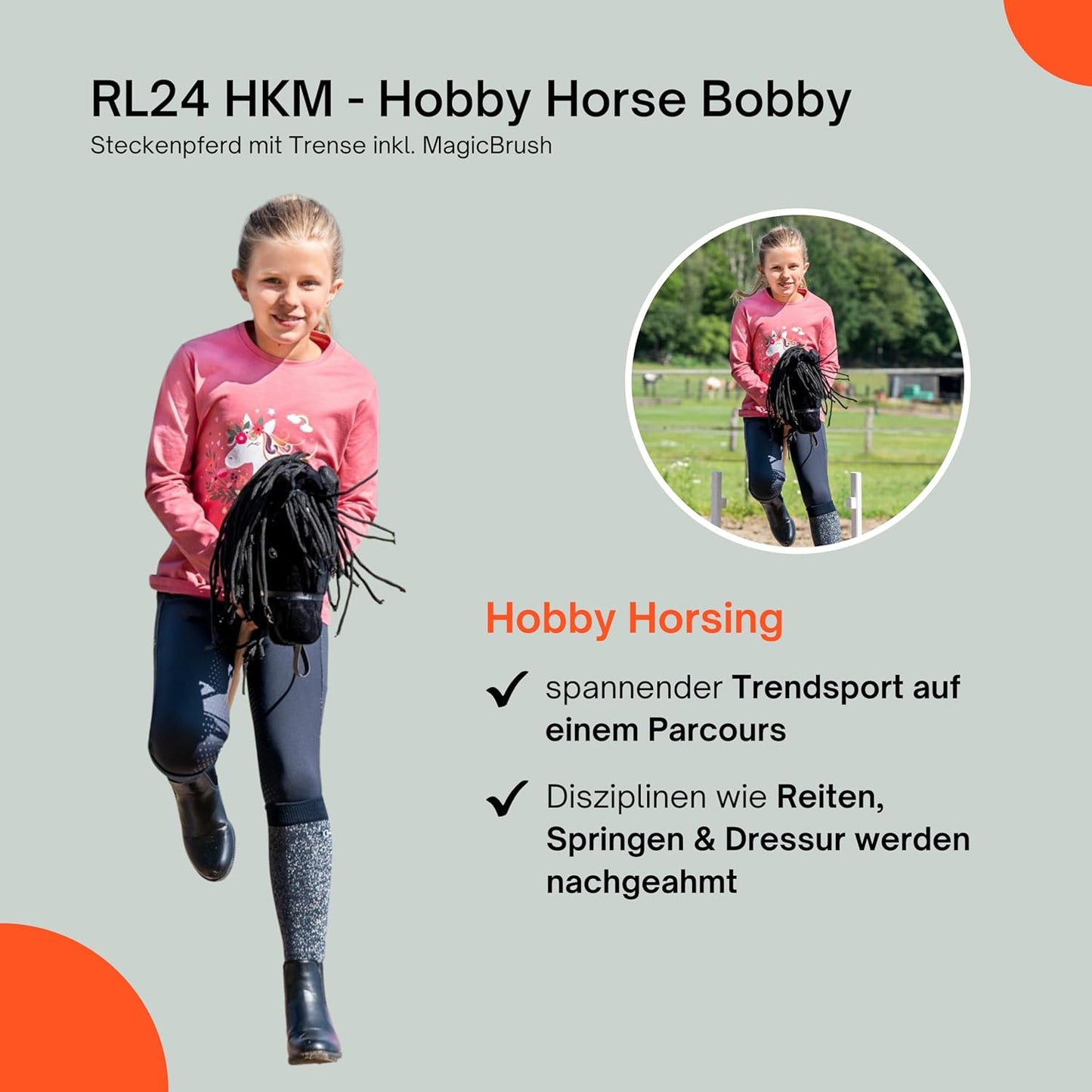 Steckenpferd Bobby mit Trense & MagicBrush, Bobby (Schwarz)