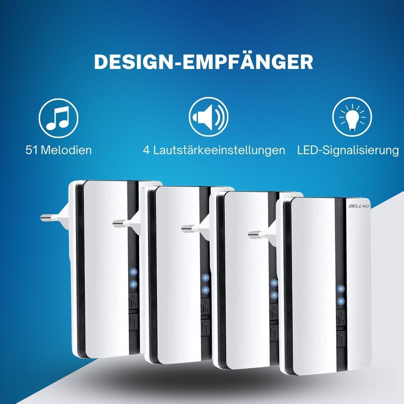 Funk-Türklingel Set mit 4 Empfängern & 2 Sendern, Weiss - 2 Sender