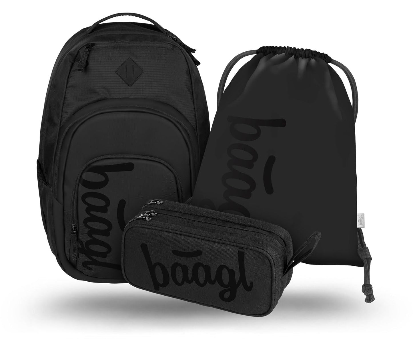Schulrucksack-Set mit Laptopfach (3-teilig), Schwarz